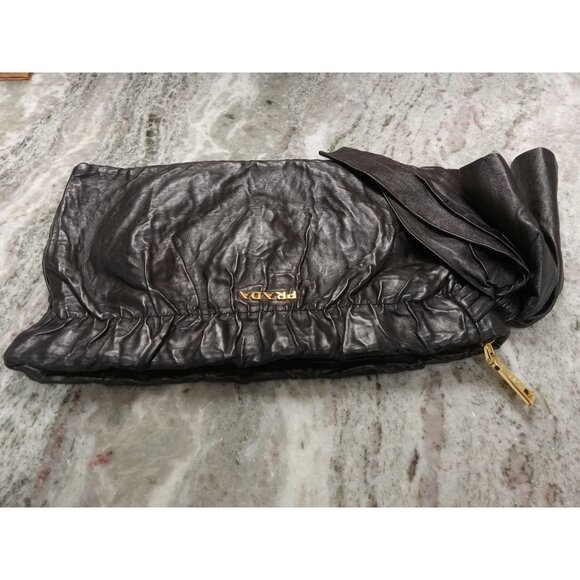 Prada Black Nappa Leather Bow Antique Clutch Bag 100% AUTHENTIC PRE-OWNED! - Picture 2 of 16